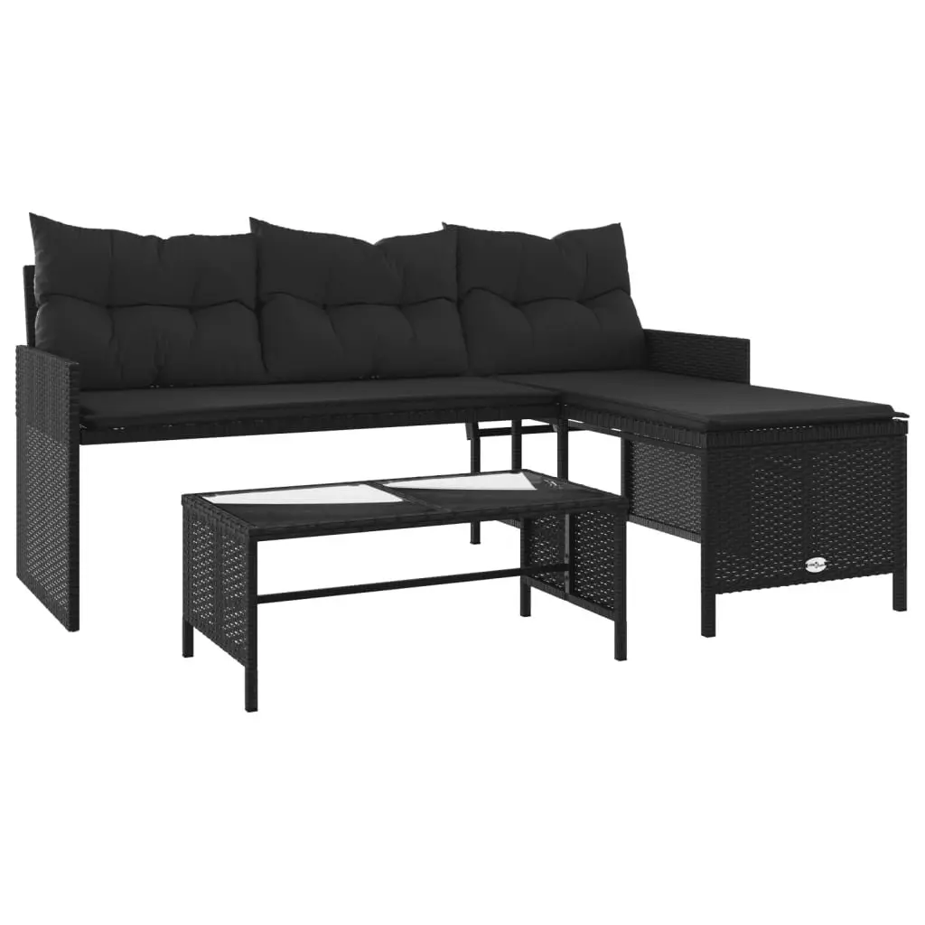 L-Shaped Garden Sofa Set with Cushions and Table