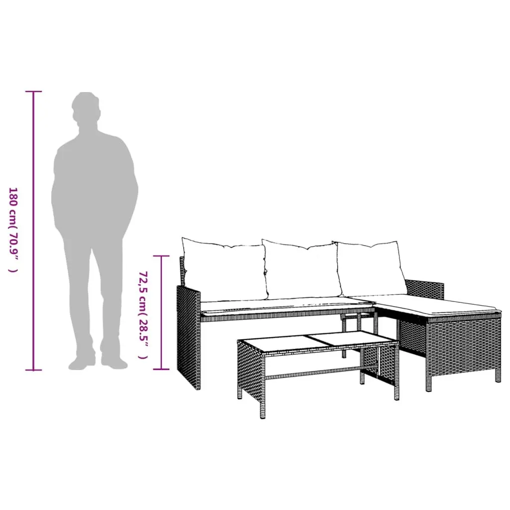 L-Shaped Garden Sofa Set with Cushions and Table