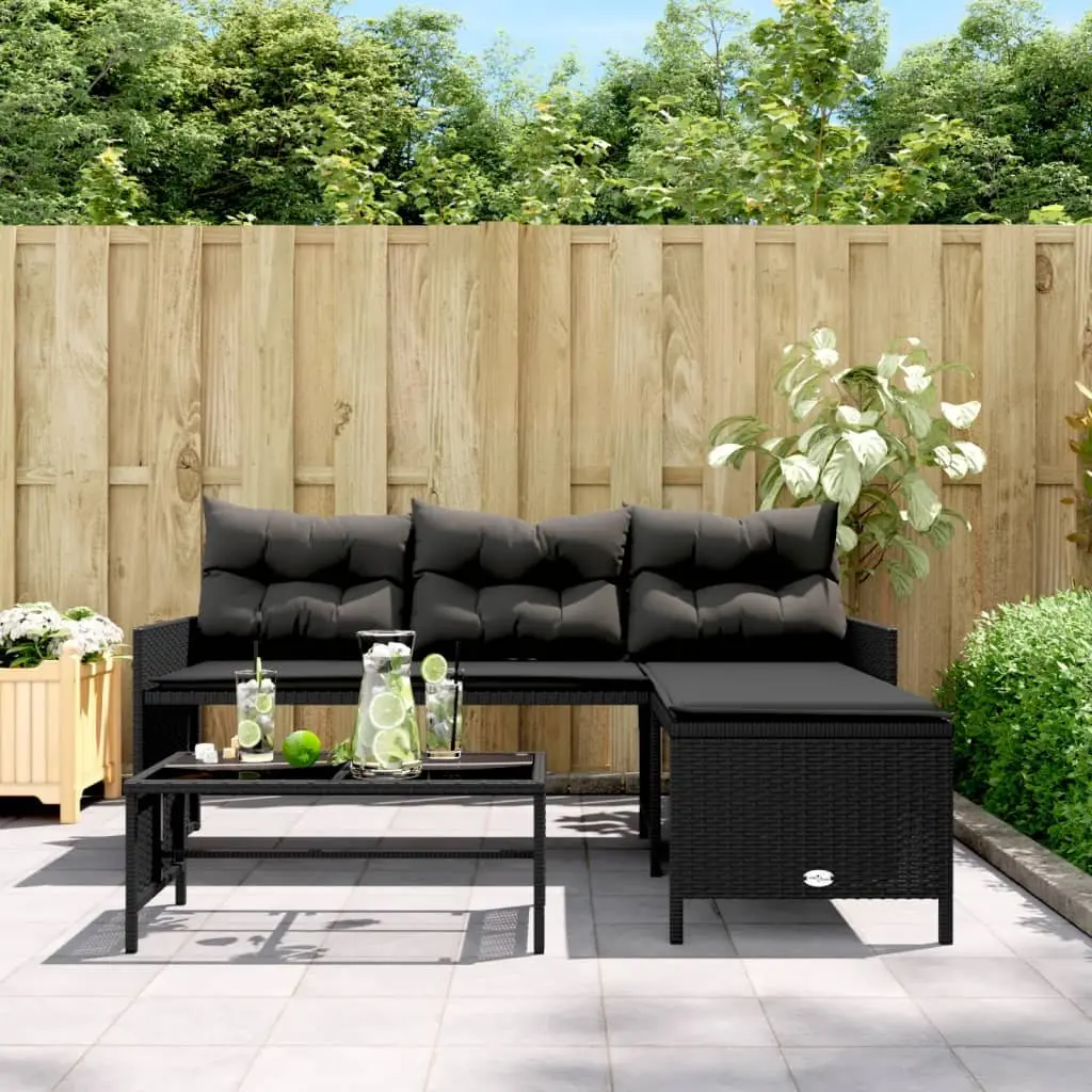 L-Shaped Garden Sofa Set with Cushions and Table