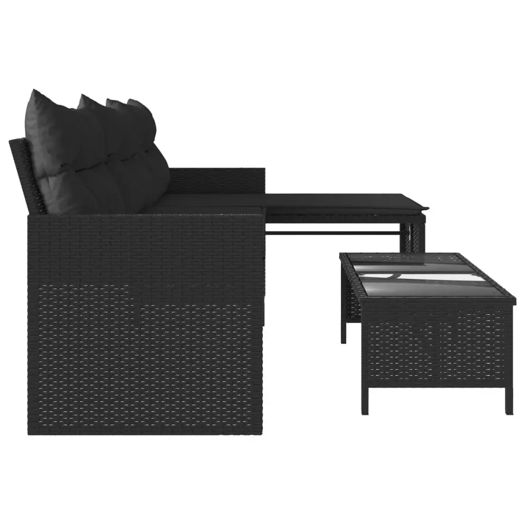 L-Shaped Garden Sofa Set with Cushions and Table