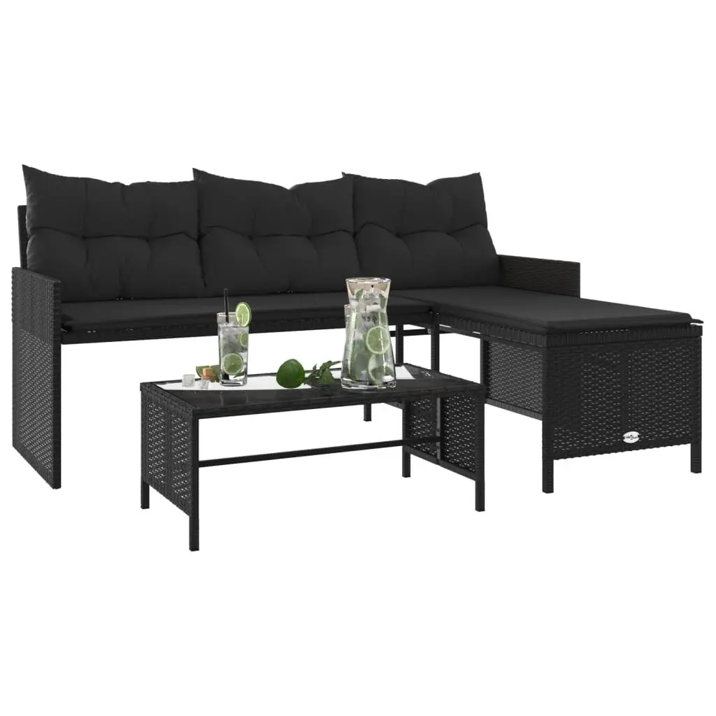L-Shaped Garden Sofa Set with Cushions and Table