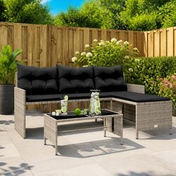Durable L-Shaped Garden Sofa Set with Cushions in Grey