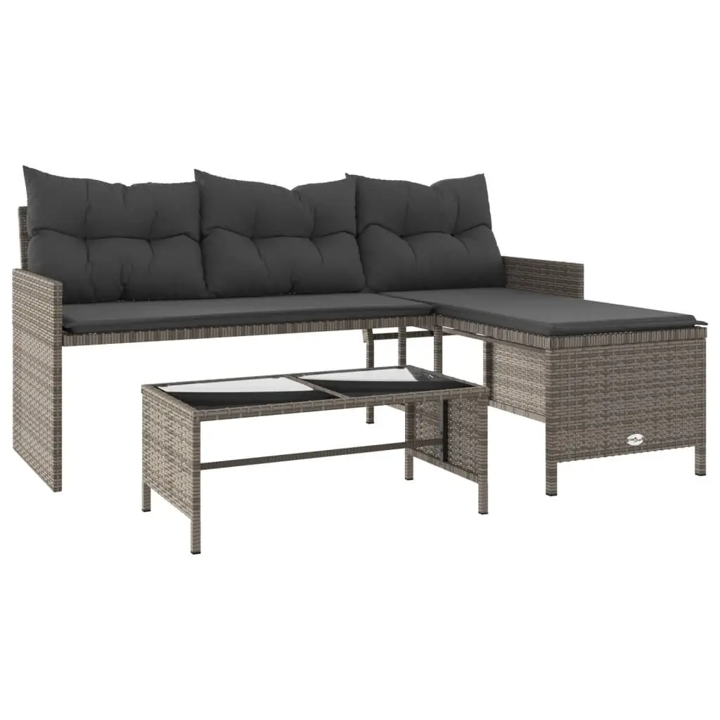 L-Shaped Garden Sofa Set with Cushions in Grey