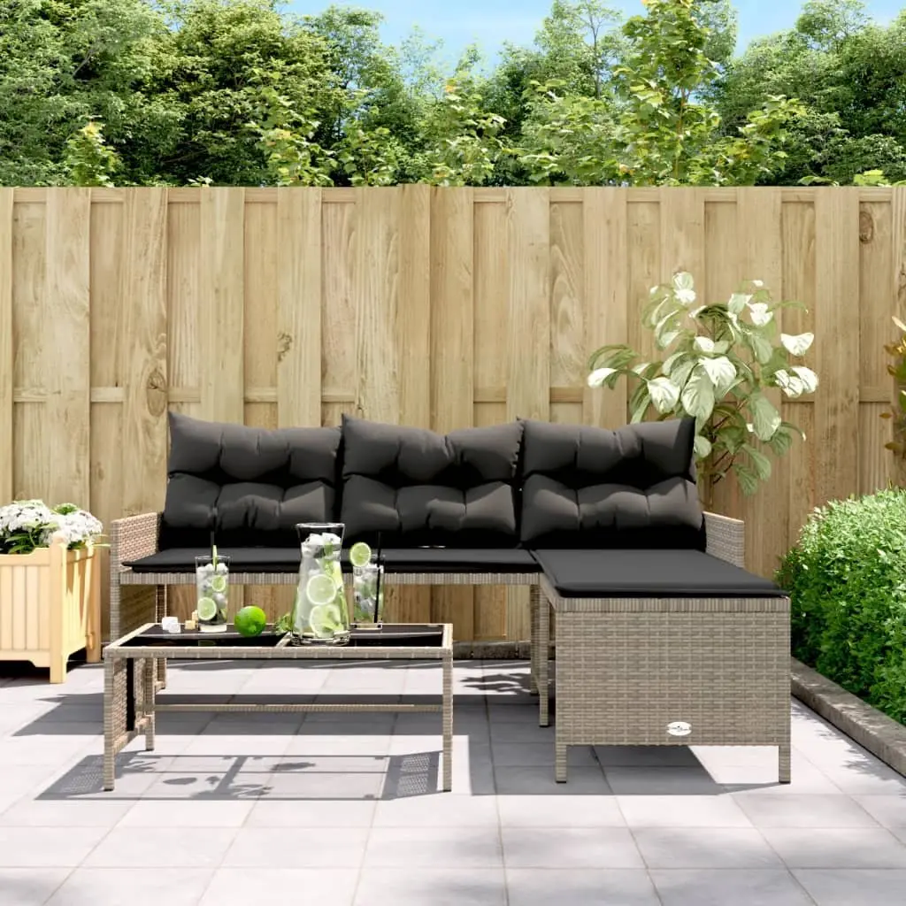 L-Shaped Garden Sofa Set with Cushions in Grey