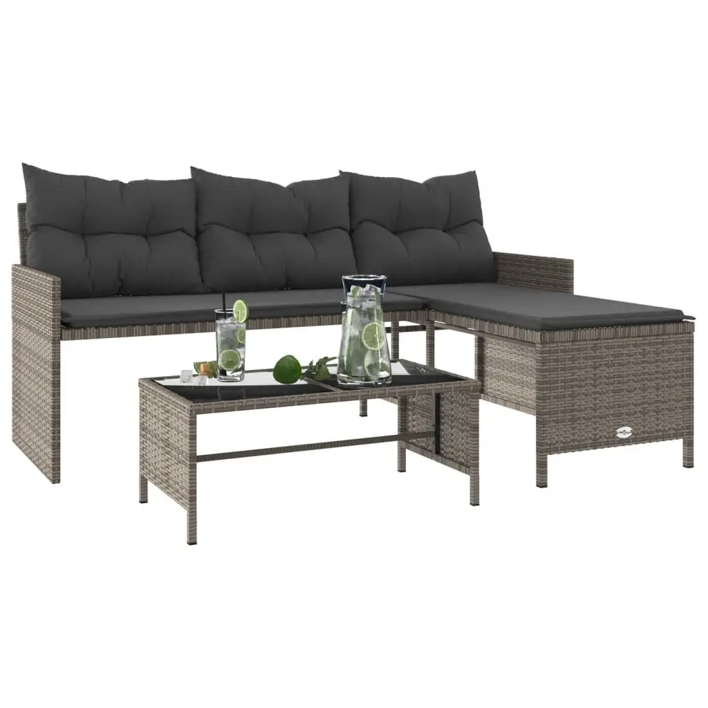 L-Shaped Garden Sofa Set with Cushions in Grey