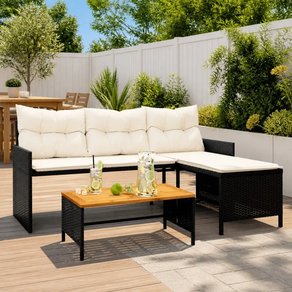 L-Shaped Garden Sofa Set with Table and Cushions