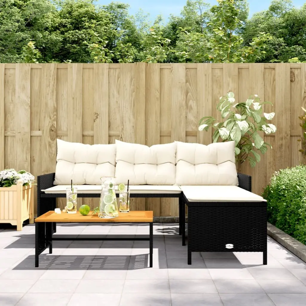 L-Shaped Garden Sofa Set with Table and Cushions