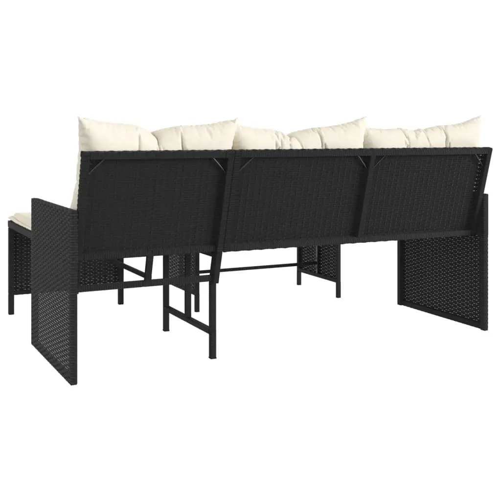 L-Shaped Garden Sofa Set with Table and Cushions
