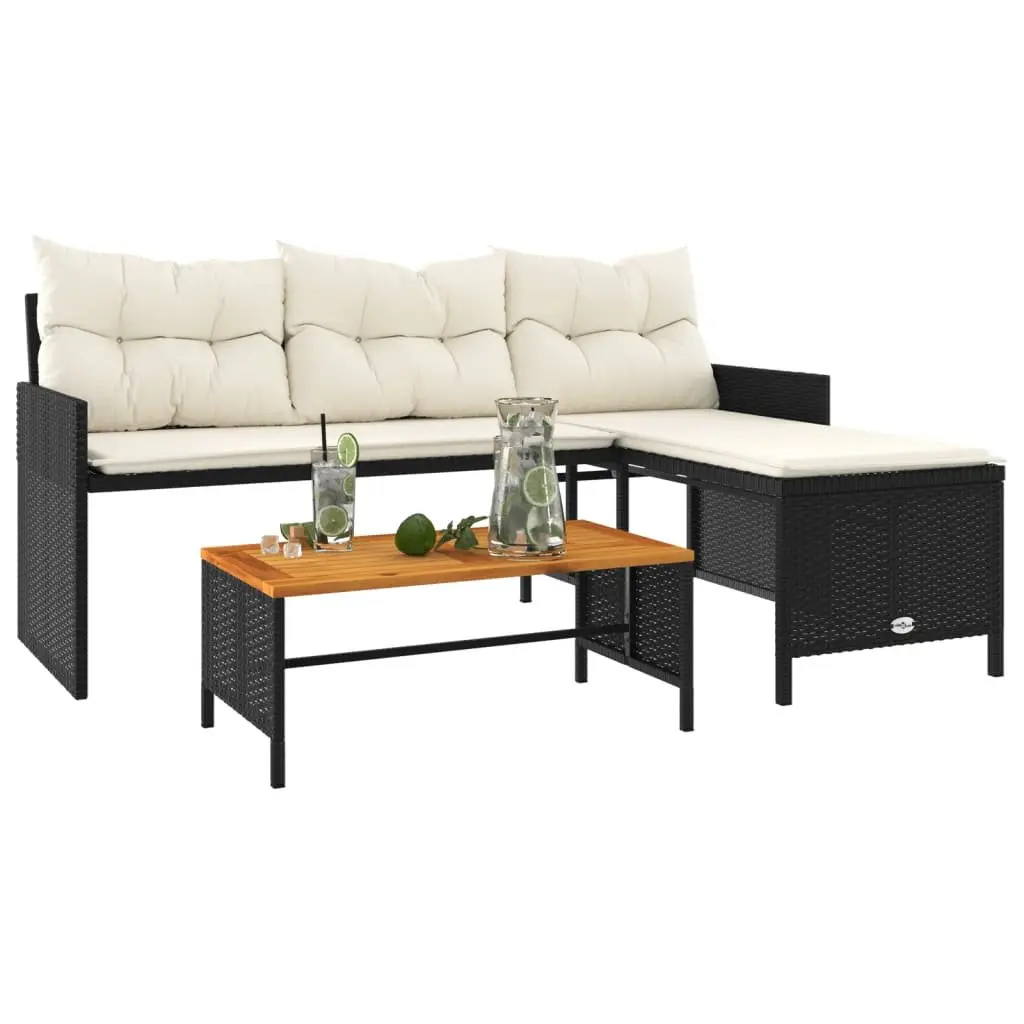 L-Shaped Garden Sofa Set with Table and Cushions