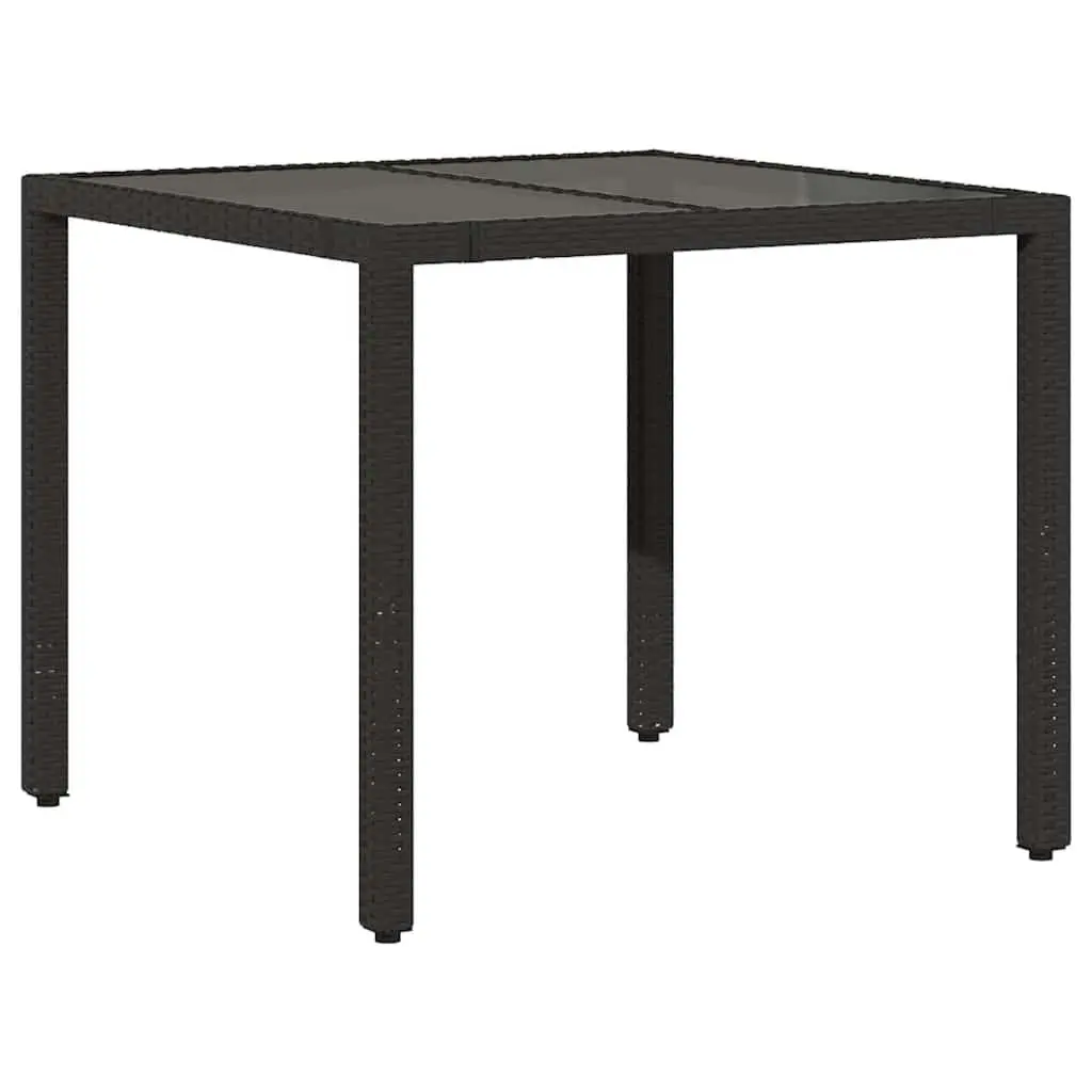 Black Glass Top Garden Table 90x90x75cm Poly Rattan