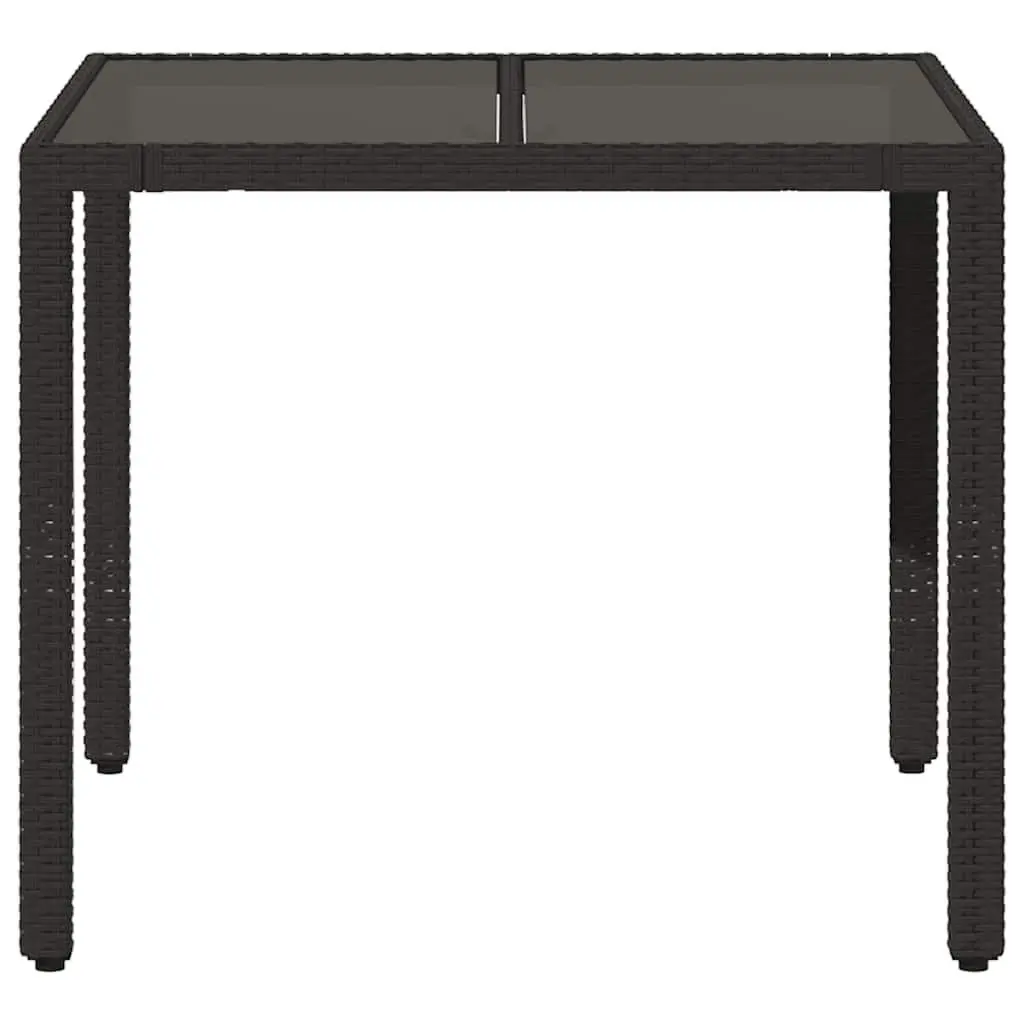 Black Glass Top Garden Table 90x90x75cm Poly Rattan