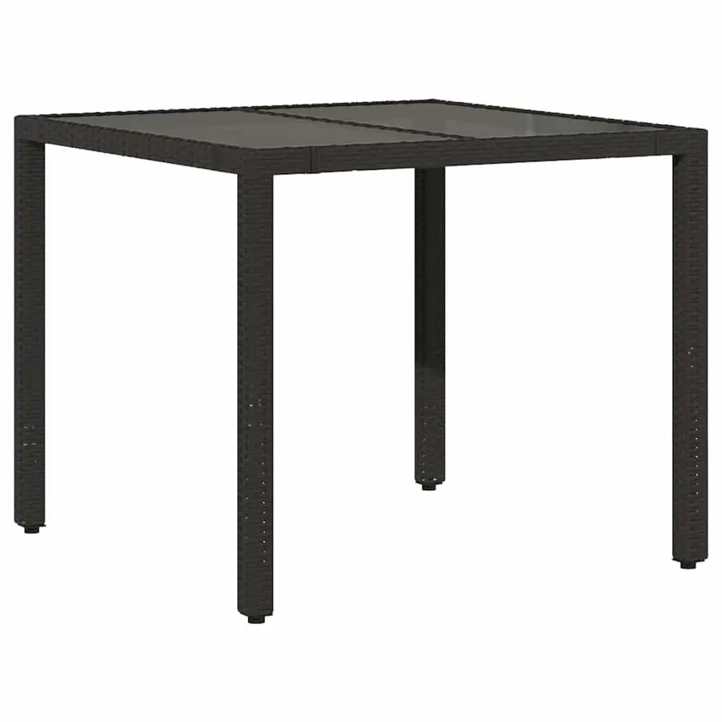 Black Glass Top Garden Table 90x90x75cm Poly Rattan
