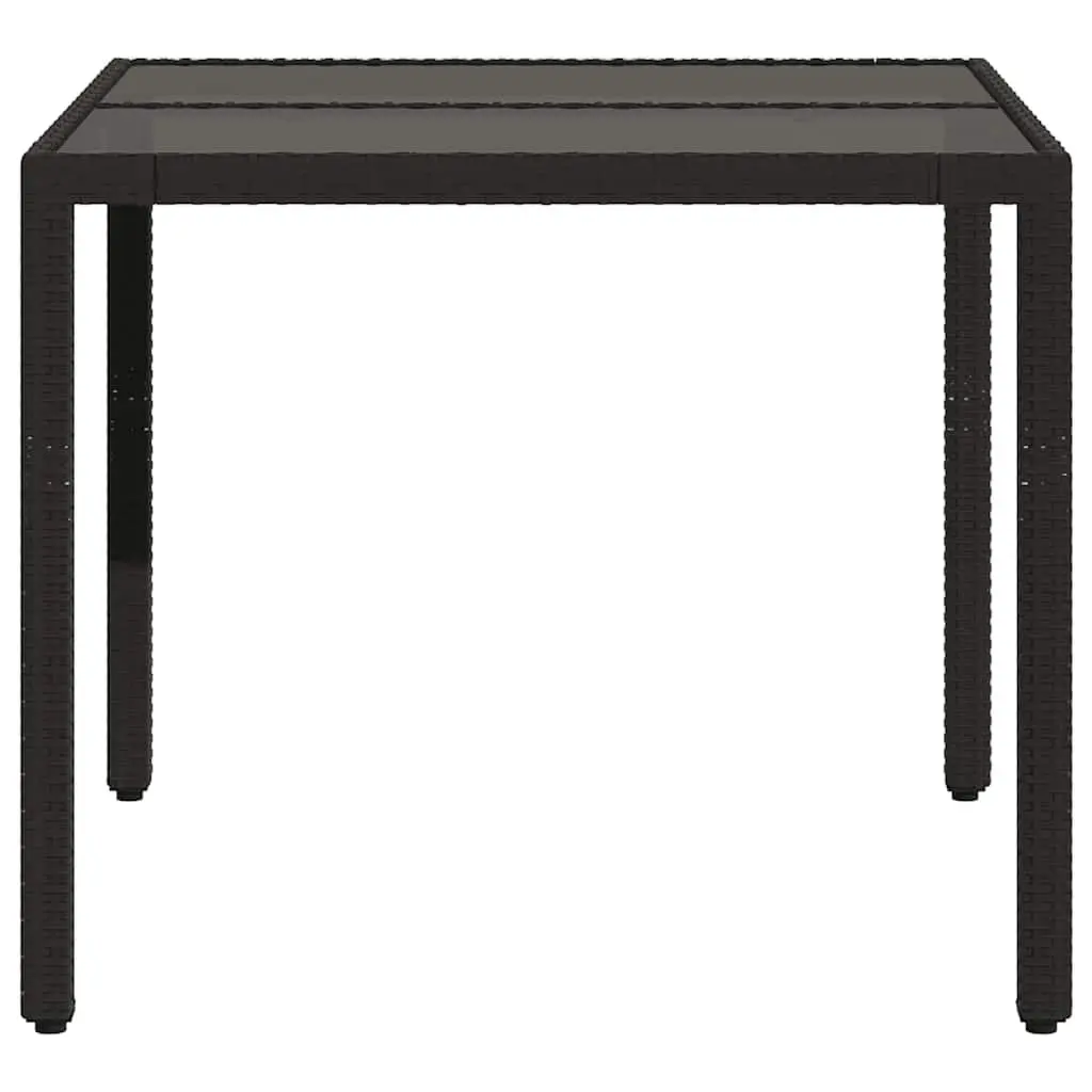 Black Glass Top Garden Table 90x90x75cm Poly Rattan