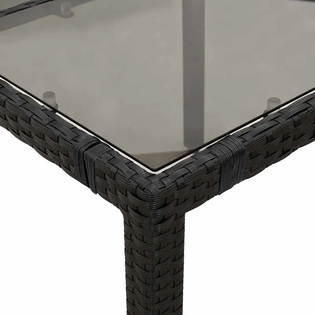 Black Glass Top Garden Table 90x90x75cm Poly Rattan