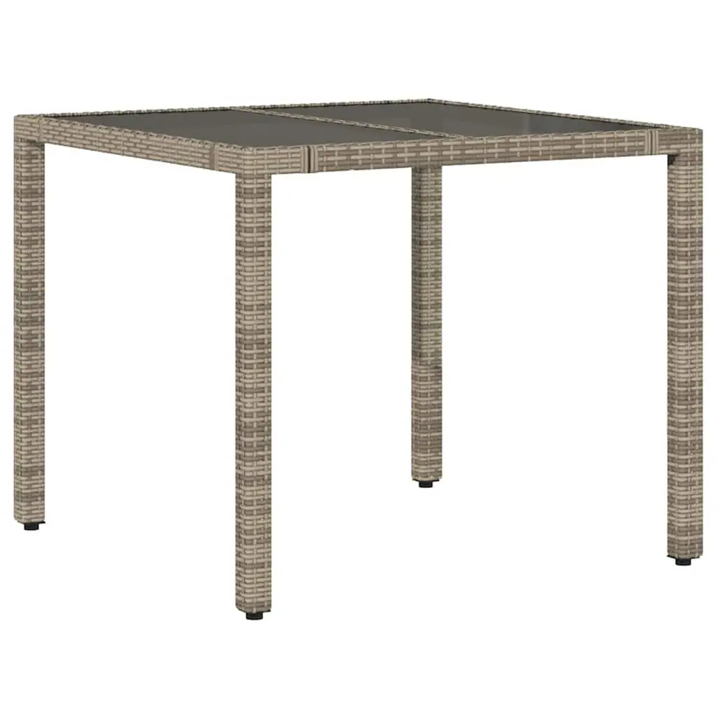 Garden Table PE Rattan Frame Grey Glass Top 90x90x75cm
