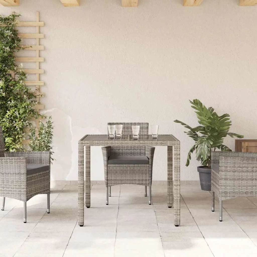Garden Table PE Rattan Frame Grey Glass Top 90x90x75cm