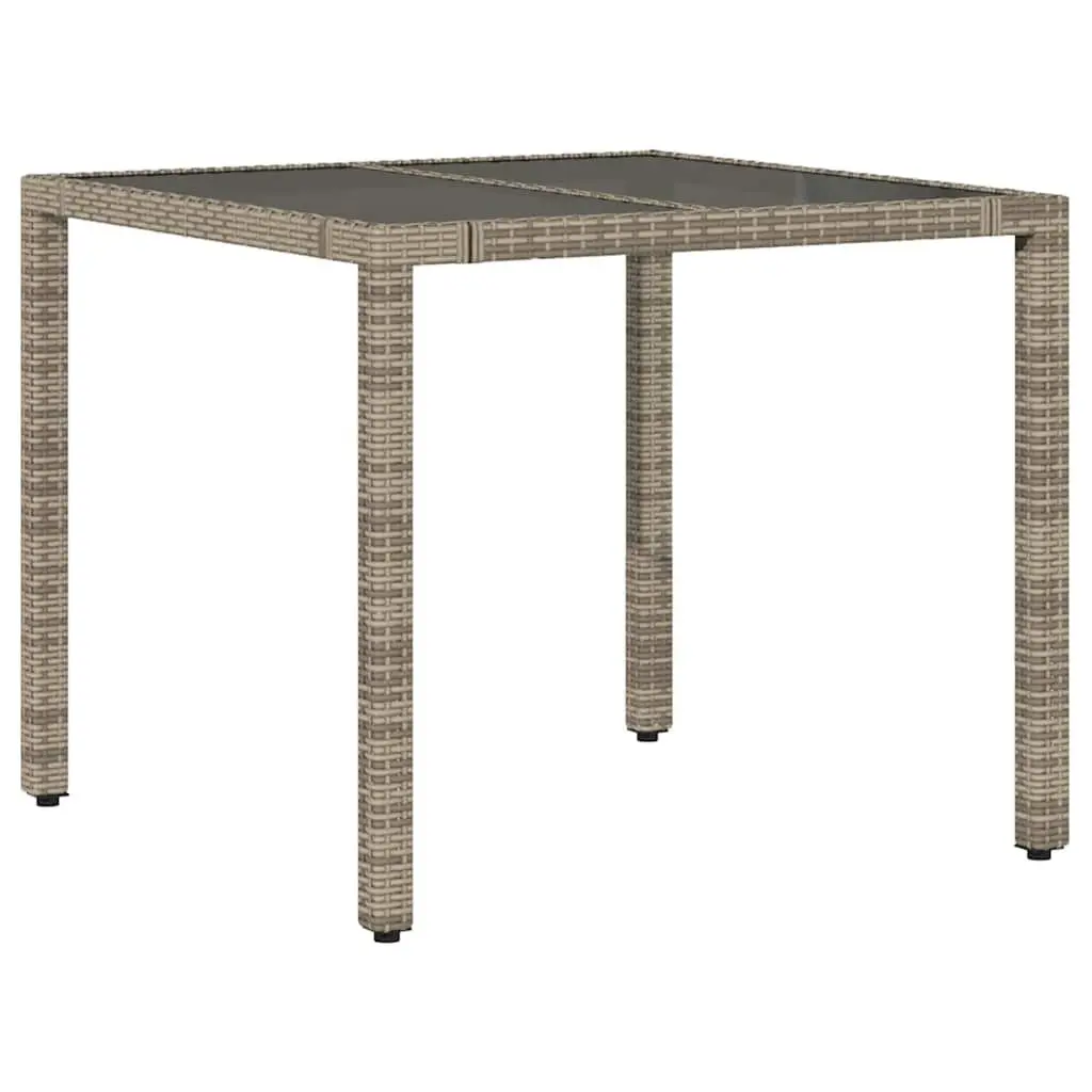 Garden Table PE Rattan Frame Grey Glass Top 90x90x75cm
