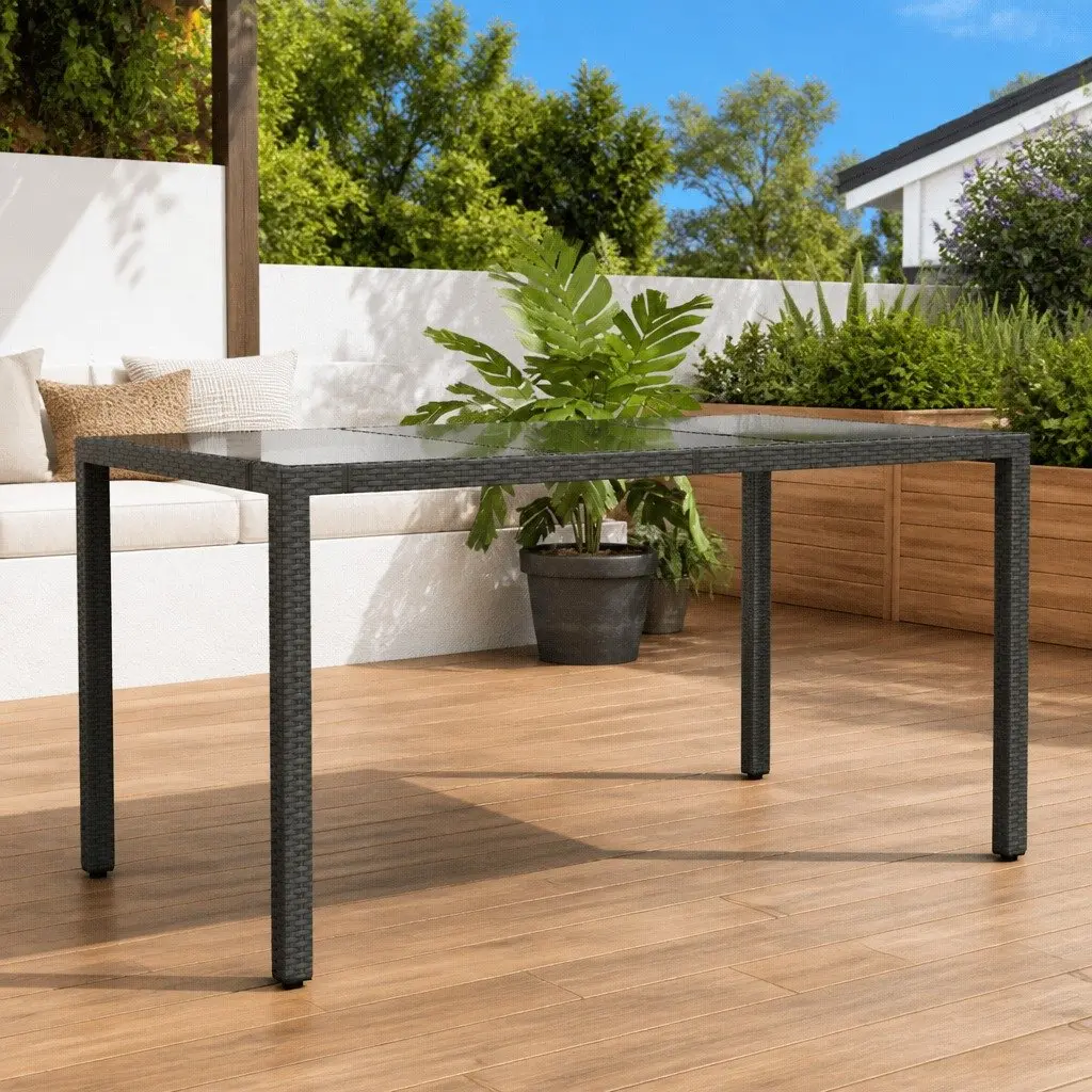 Black Outdoor Garden Table with Glass Top
