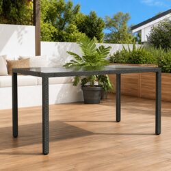Durable Black Outdoor Garden Table with Glass Top