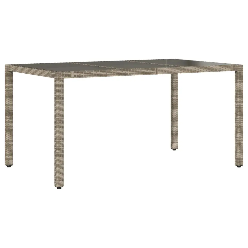 Garden Table Glass Top 150x90x75cm Grey Poly Rattan