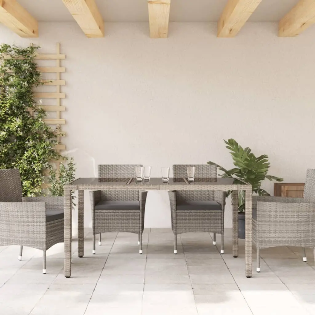 Garden Table Glass Top 150x90x75cm Grey Poly Rattan