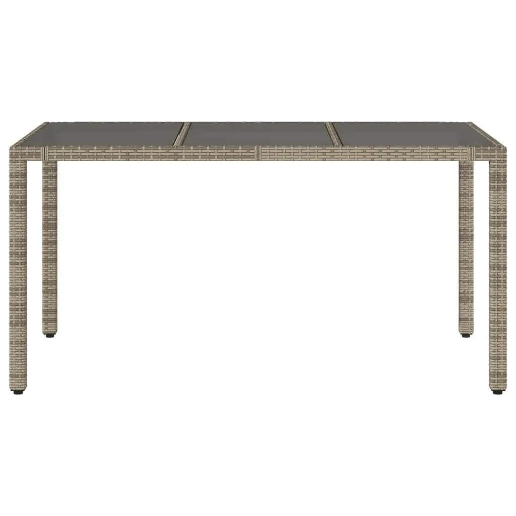 Garden Table Glass Top 150x90x75cm Grey Poly Rattan