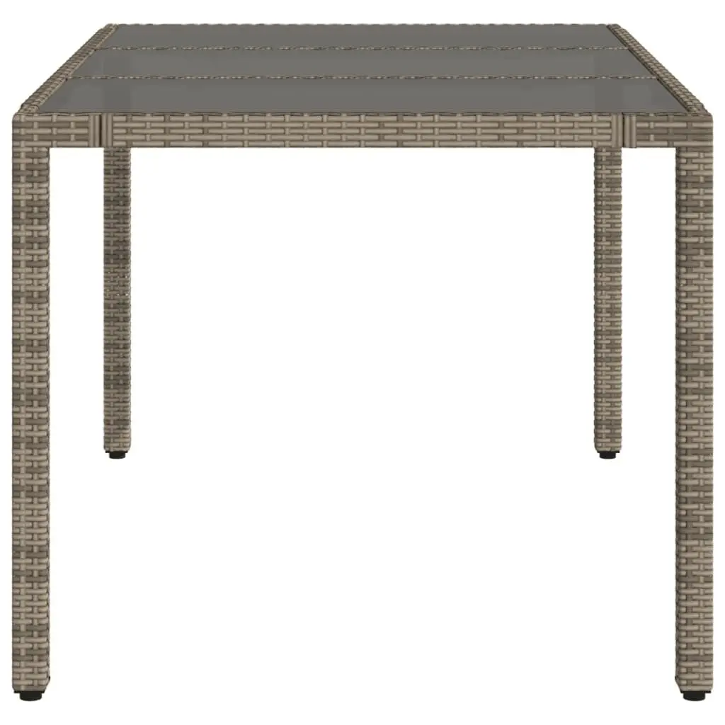 Garden Table Glass Top 150x90x75cm Grey Poly Rattan