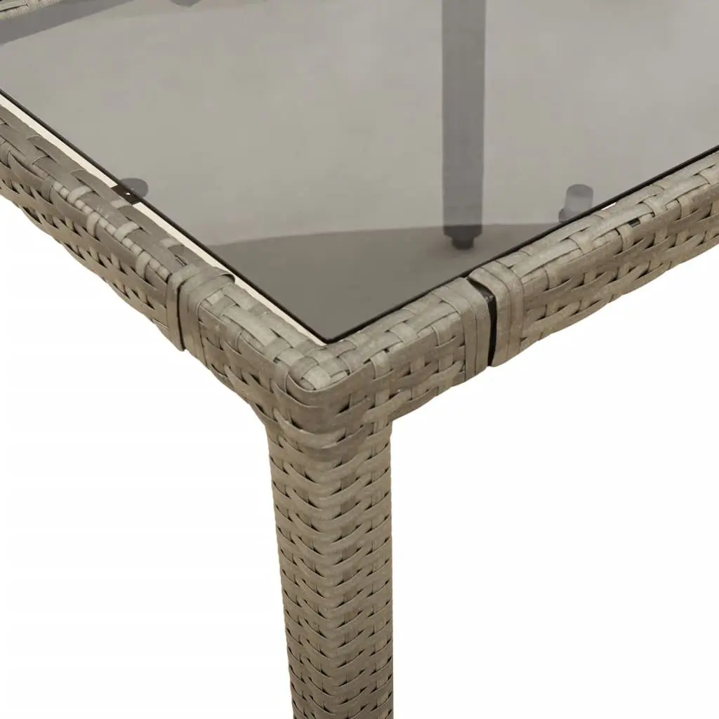Garden Table Glass Top 150x90x75cm Grey Poly Rattan