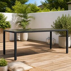 Sturdy Garden Table with Tempered Glass Top in Black