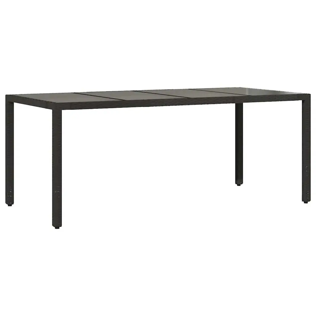 Garden Table Outdoor Poly Rattan Frame 190x90cm Black Tempered Glass Top
