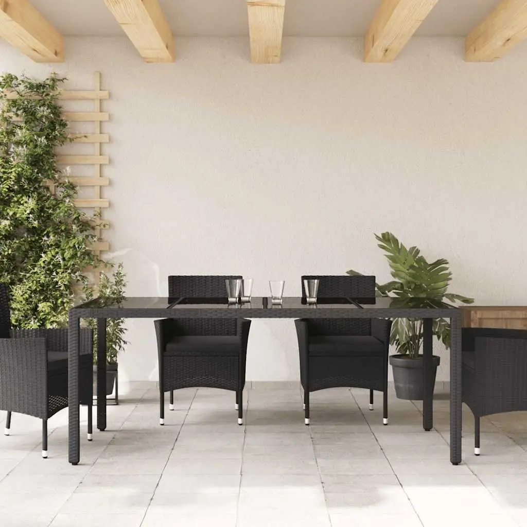Garden Table Outdoor Poly Rattan Frame 190x90cm Black Tempered Glass Top