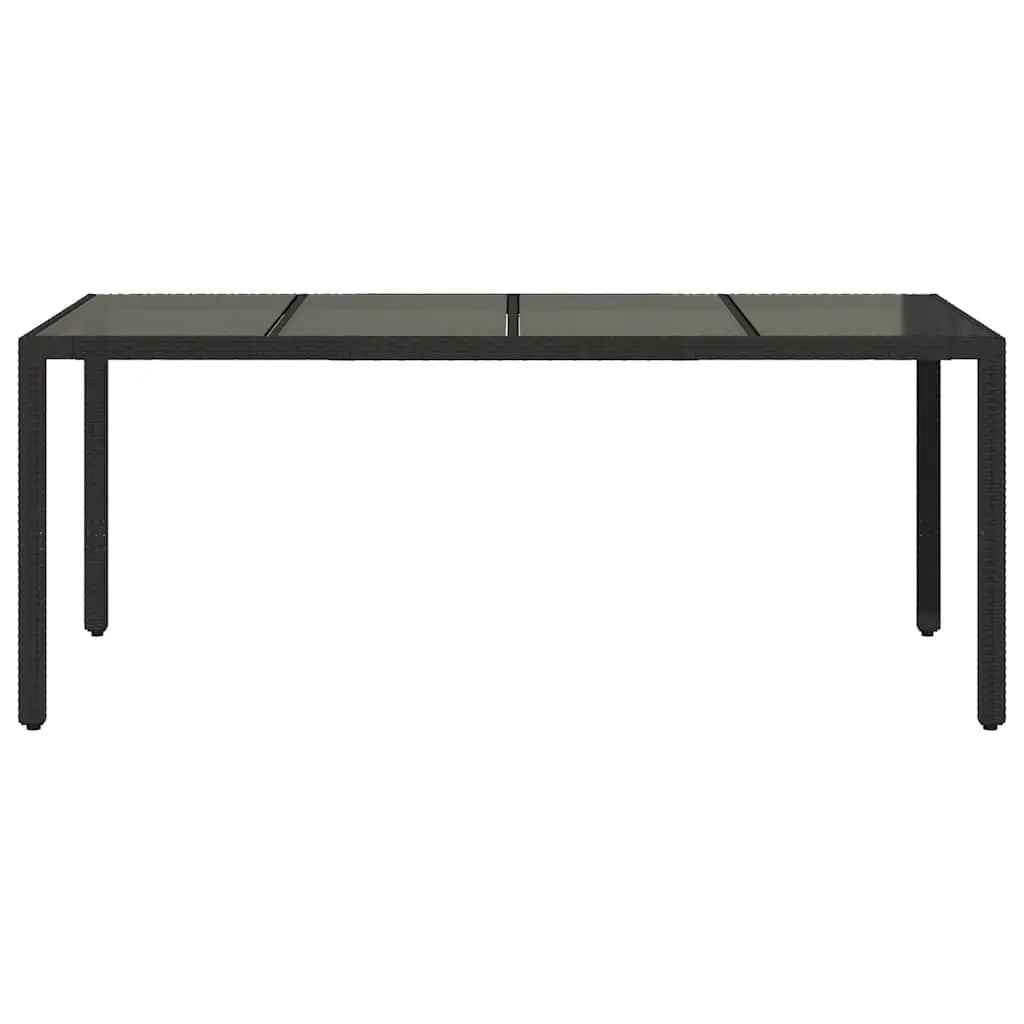 Garden Table Outdoor Poly Rattan Frame 190x90cm Black Tempered Glass Top