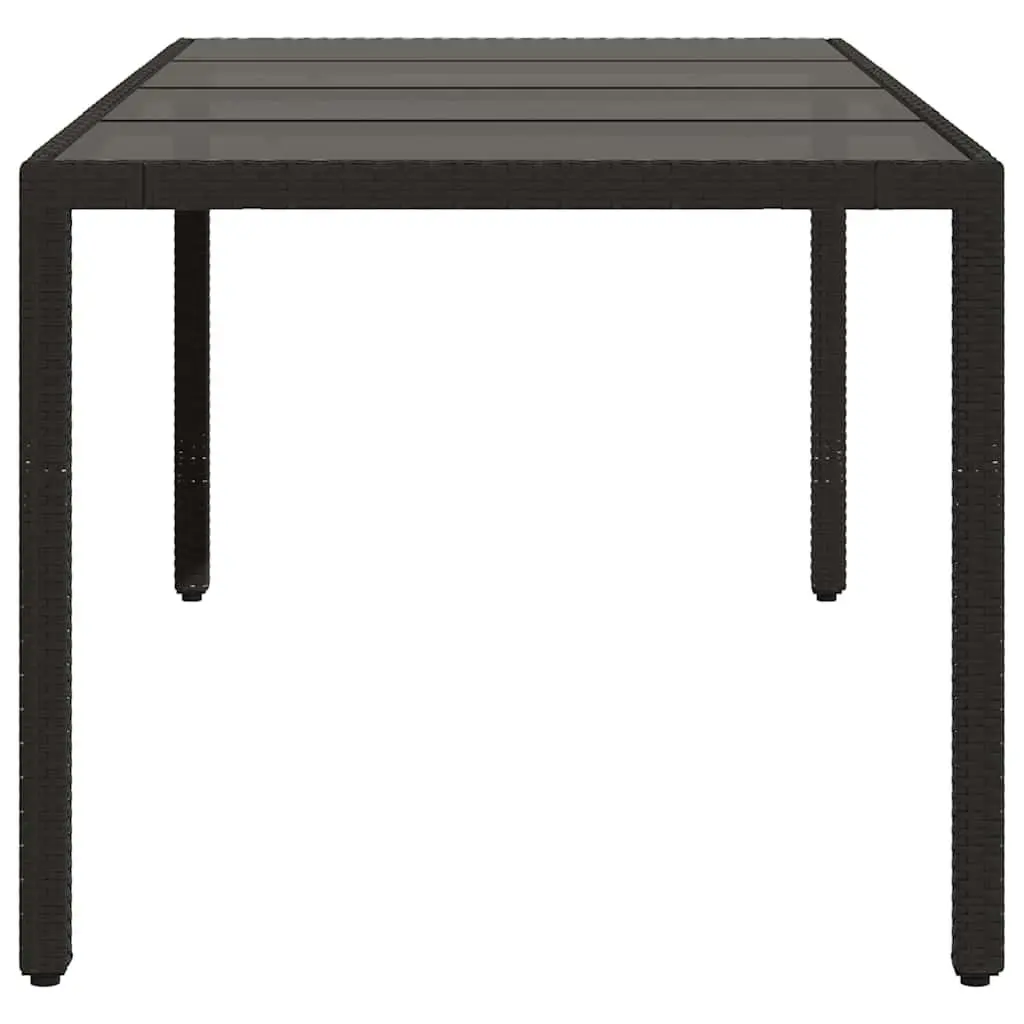 Garden Table Outdoor Poly Rattan Frame 190x90cm Black Tempered Glass Top
