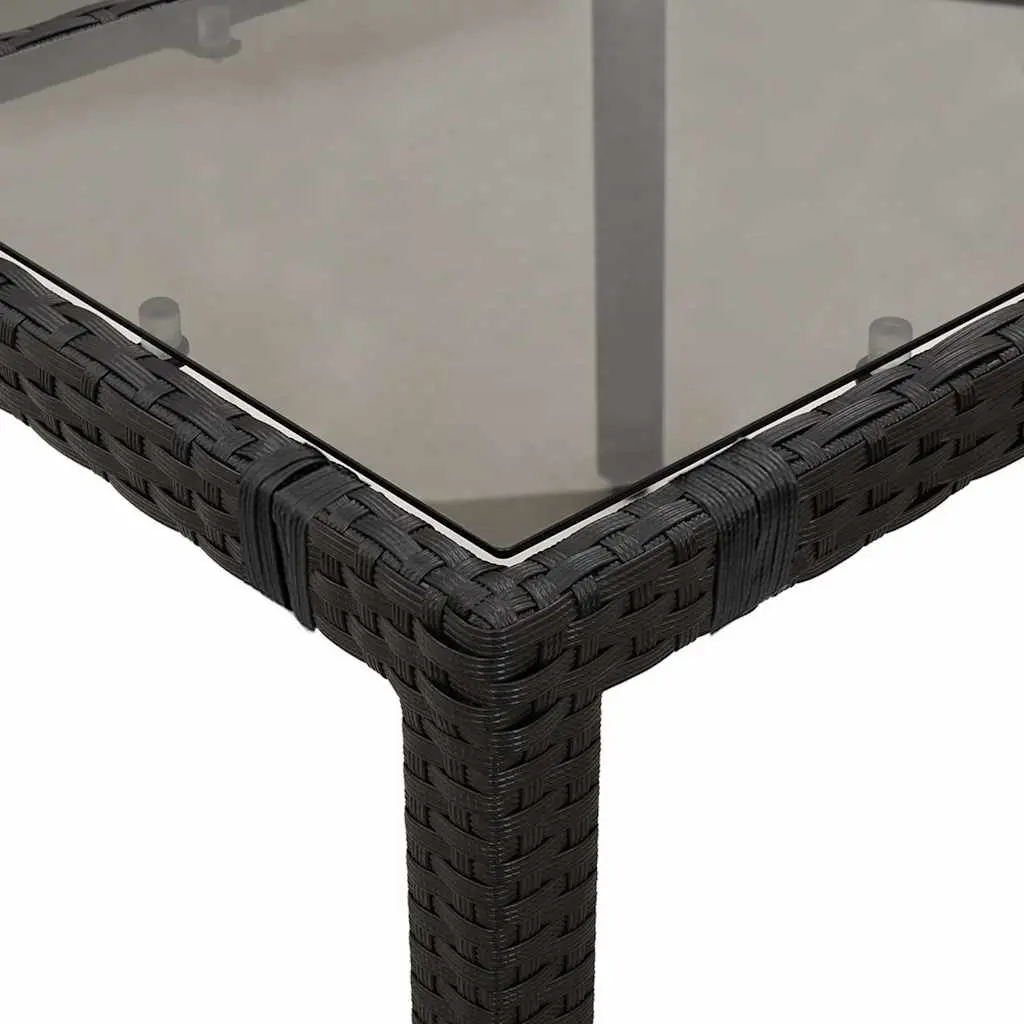 Garden Table Outdoor Poly Rattan Frame 190x90cm Black Tempered Glass Top
