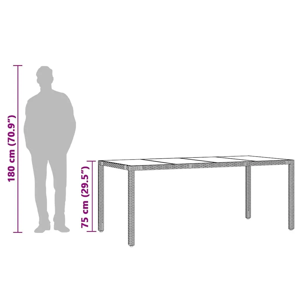 Garden Table Outdoor Poly Rattan Frame 190x90cm Black Tempered Glass Top
