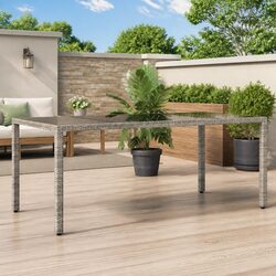Grey Outdoor Poly Rattan Garden Table with Glass Top 190x90x75cm