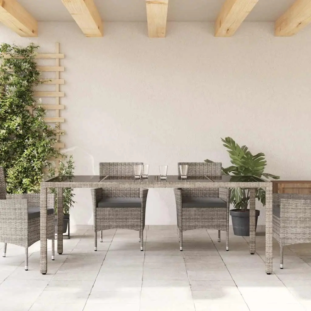 Grey Outdoor Poly Rattan Garden Table with Glass Top 190x90x75cm