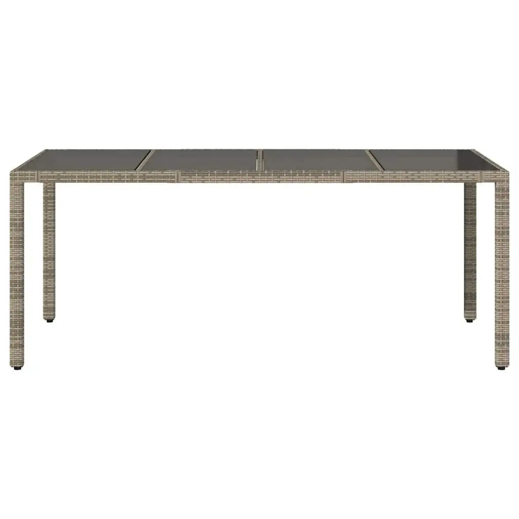 Grey Outdoor Poly Rattan Garden Table with Glass Top 190x90x75cm