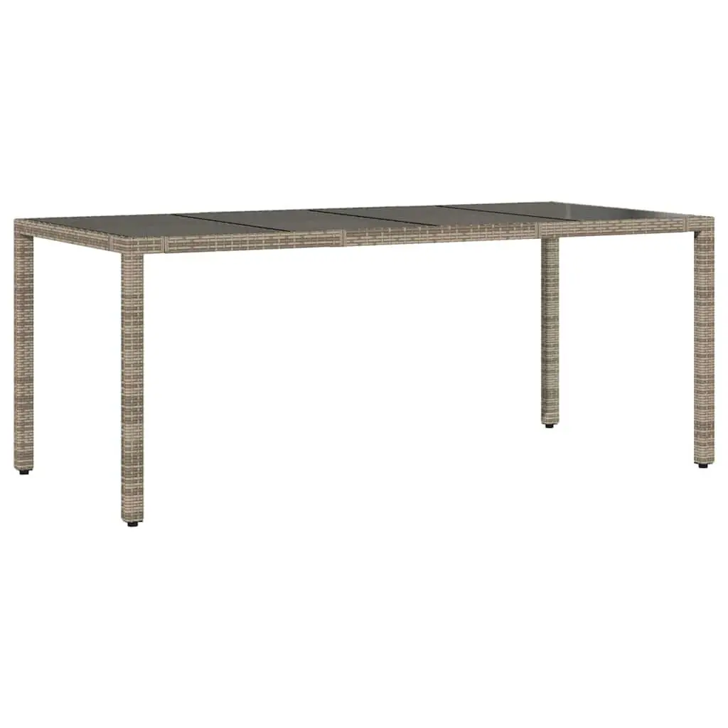 Grey Outdoor Poly Rattan Garden Table with Glass Top 190x90x75cm