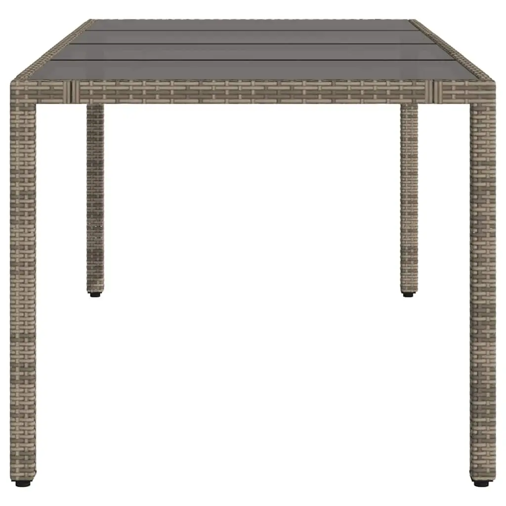 Grey Outdoor Poly Rattan Garden Table with Glass Top 190x90x75cm