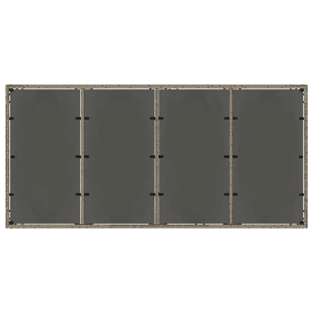 Grey Outdoor Poly Rattan Garden Table with Glass Top 190x90x75cm