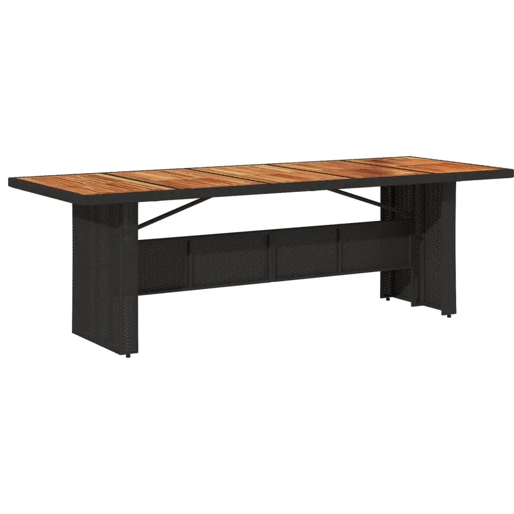 Garden Dining Table Poly Rattan Frame Acacia Wood Top 240x90x75cm Black
