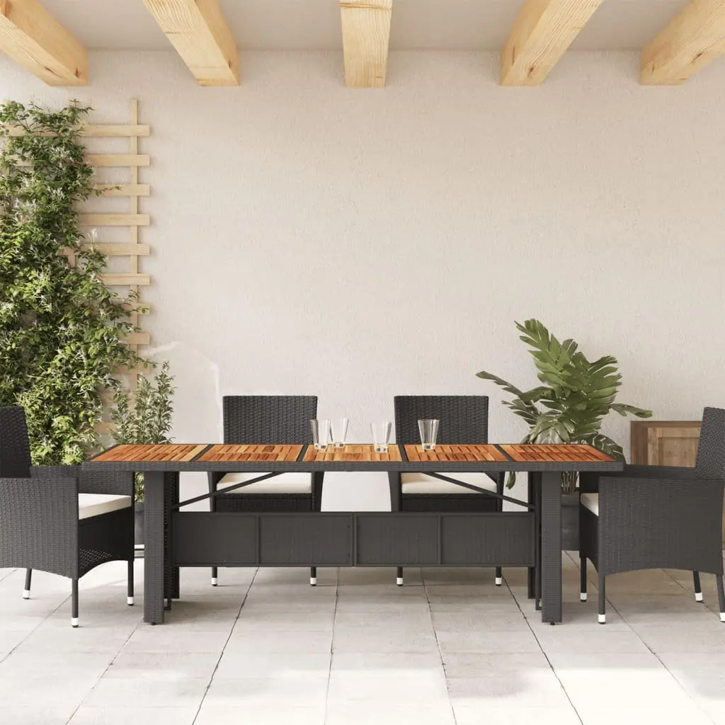 Garden Dining Table Poly Rattan Frame Acacia Wood Top 240x90x75cm Black