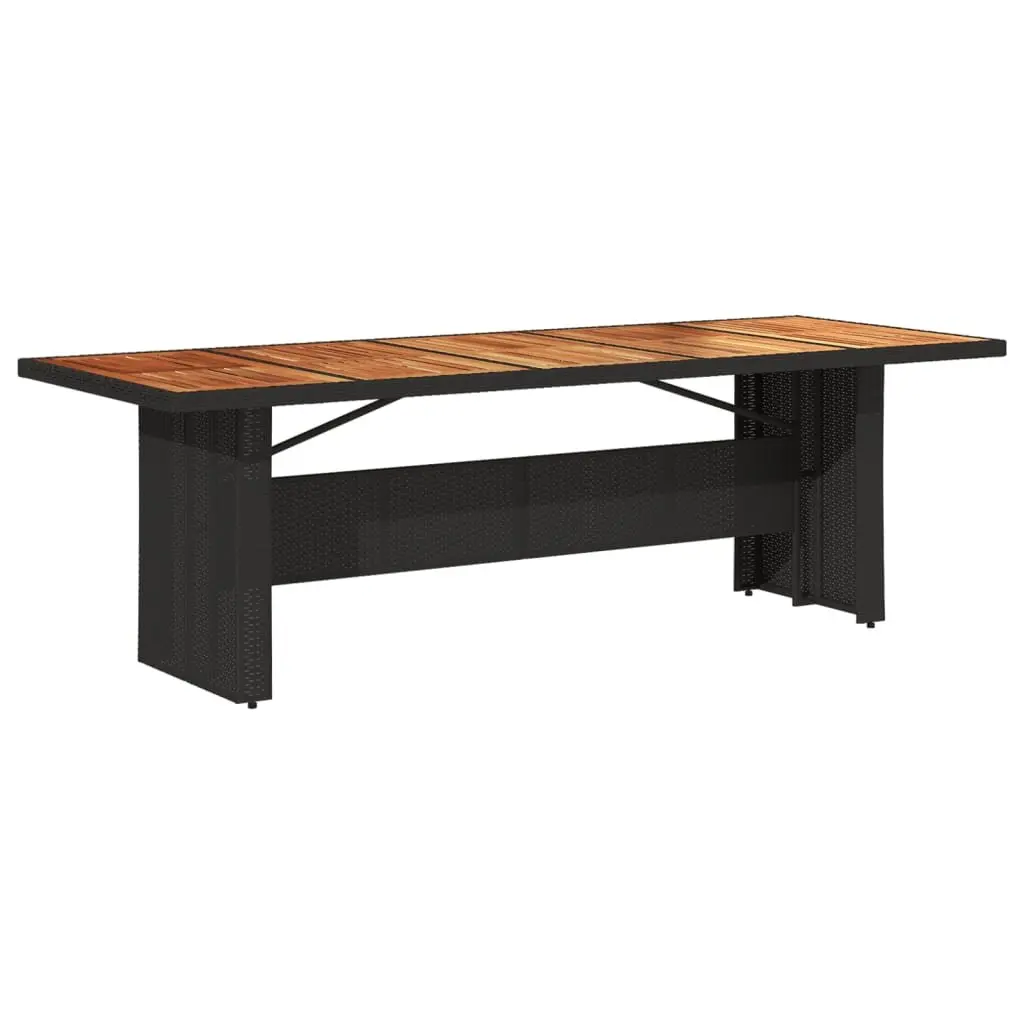 Garden Dining Table Poly Rattan Frame Acacia Wood Top 240x90x75cm Black