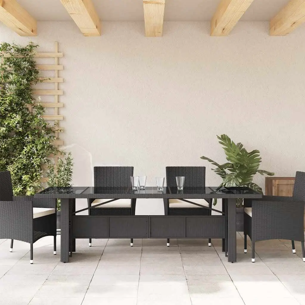 Garden Table Poly Rattan Glass Top 240x90x75cm Black