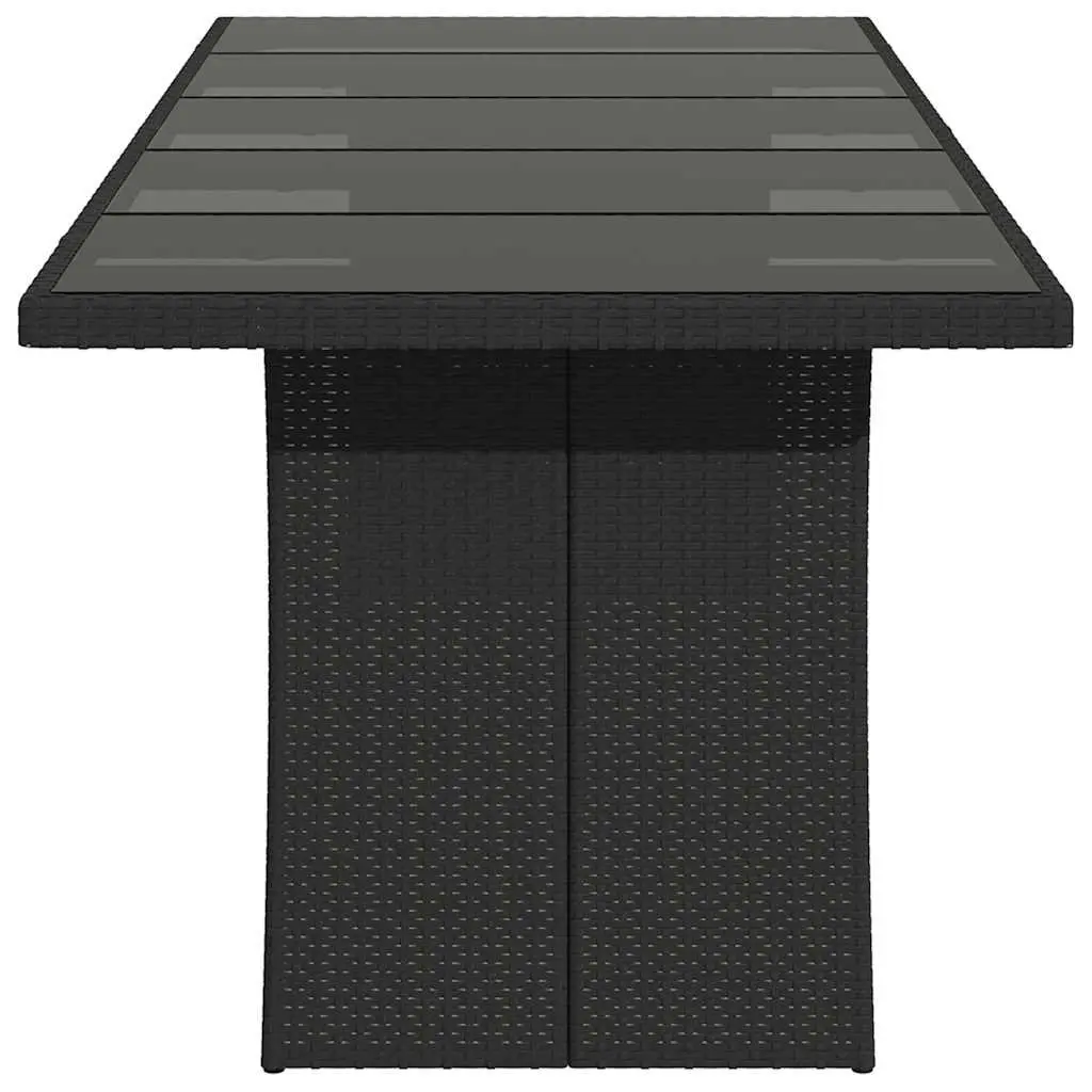 Garden Table Poly Rattan Glass Top 240x90x75cm Black
