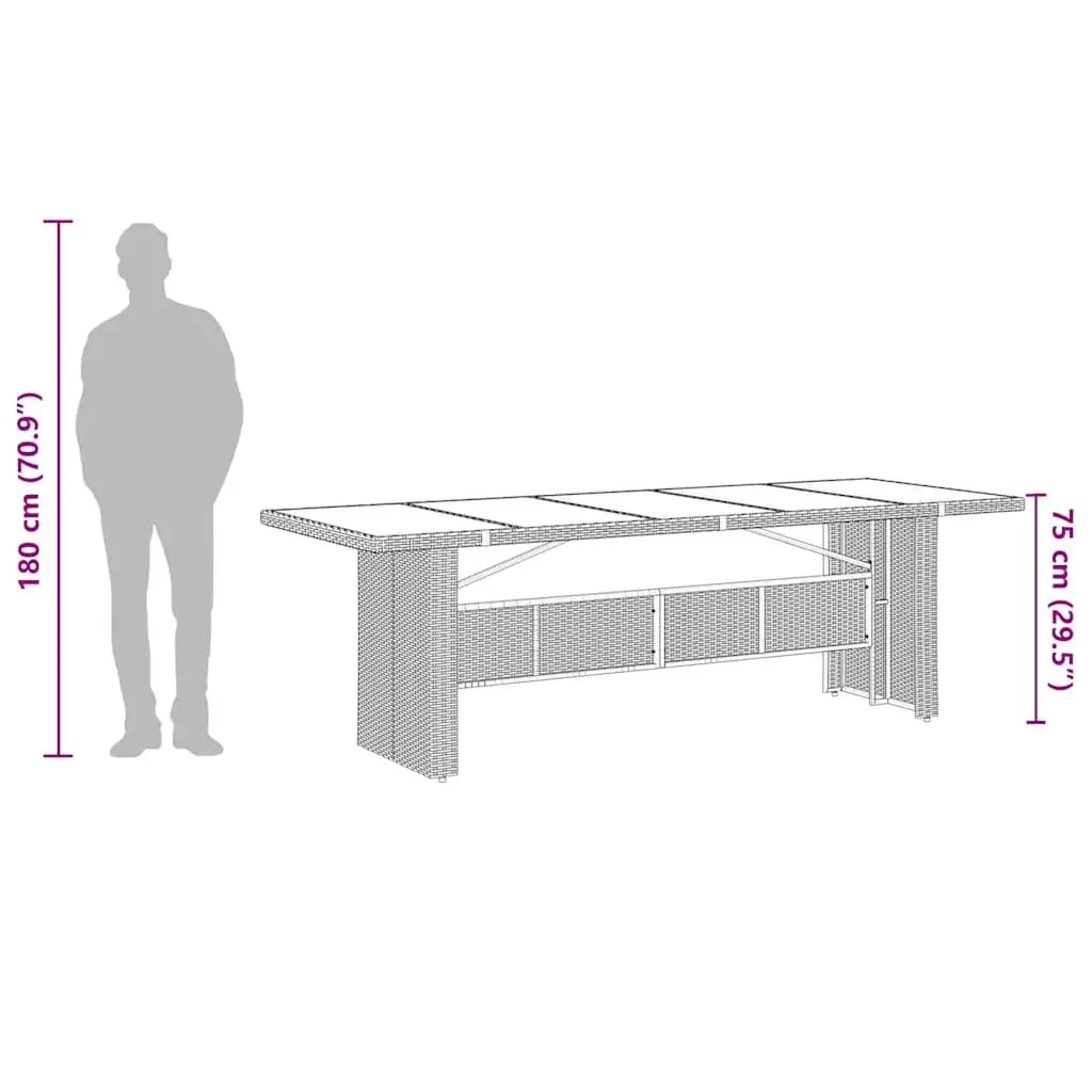 Garden Table Poly Rattan Glass Top 240x90x75cm Black