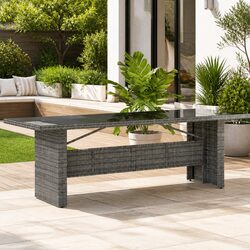Durable Outdoor Garden Table with Glass Top - Grey