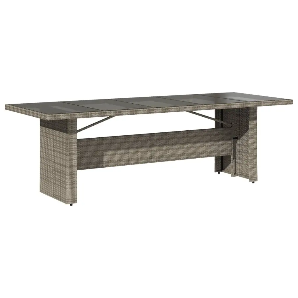 Garden Table Tempered Glass Top Grey PE Poly Rattan 240x90x75cm