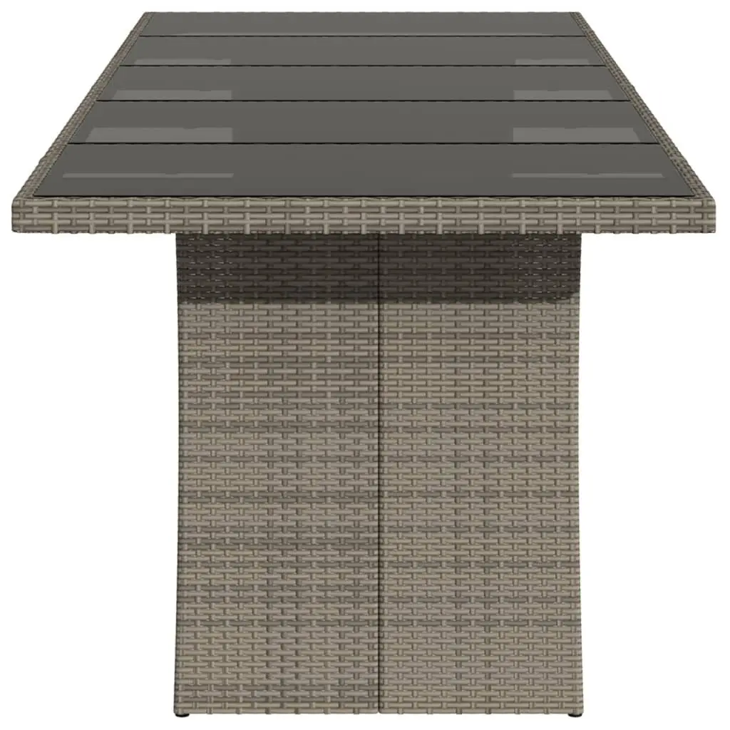 Garden Table Tempered Glass Top Grey PE Poly Rattan 240x90x75cm